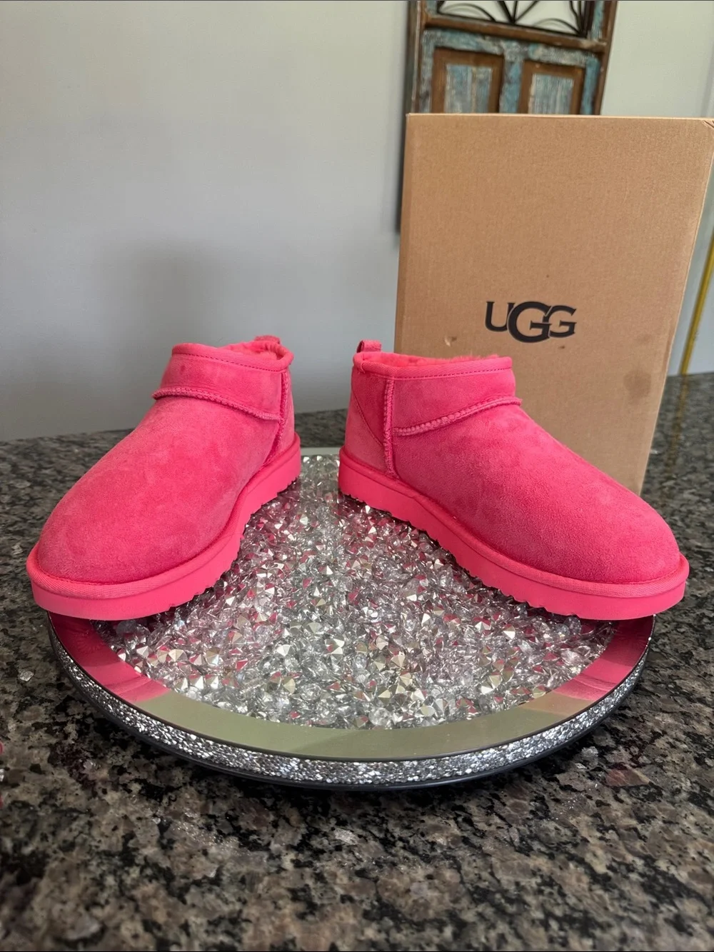 UGG Pink Suede Classic ultra Mini Bootie NEW 9
